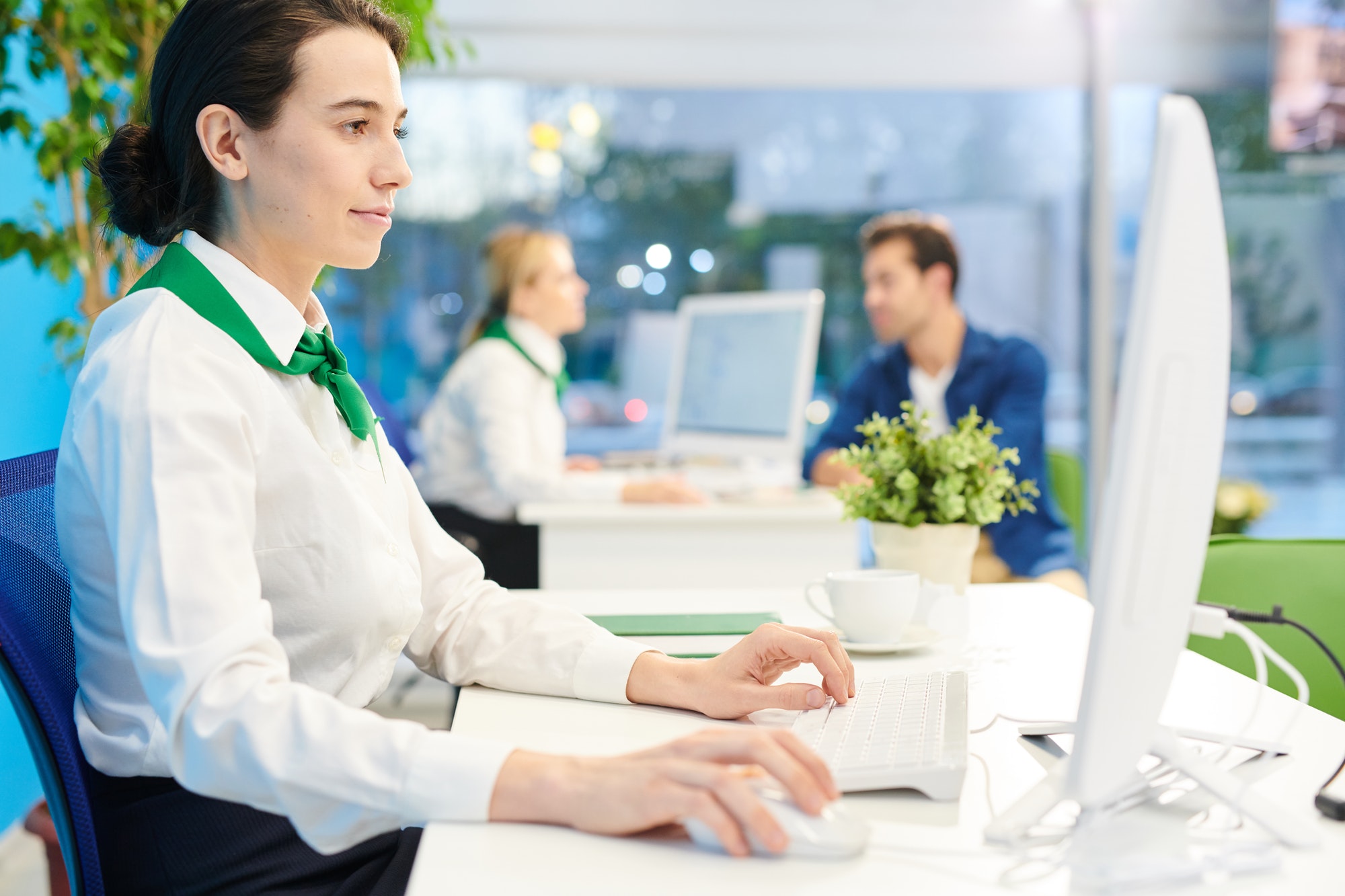 Bank manager concentrated on work